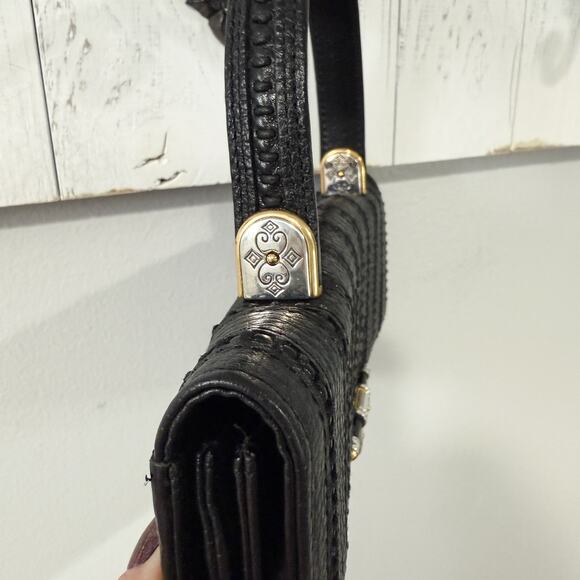 Brighton Black Leather Clutch Bag Gold Hardware EUC Missing Strap - Picture 3 of 7